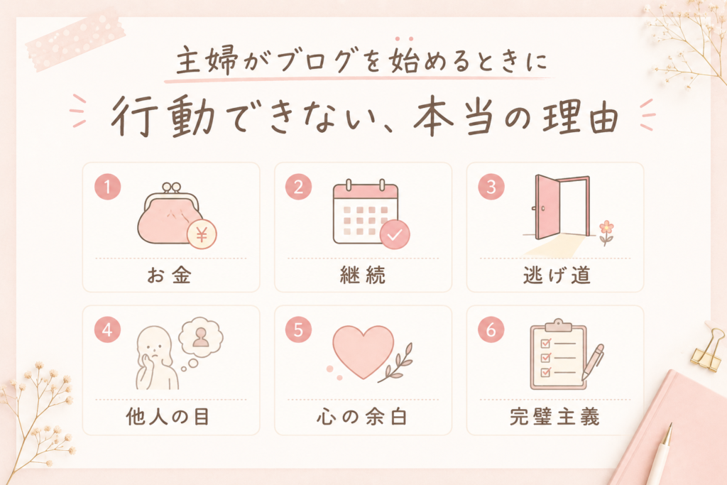 主婦がブログで行動できない6つの理由の図解
